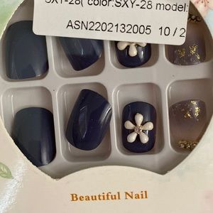 Short navy blue color & ombre color wearable fake nails